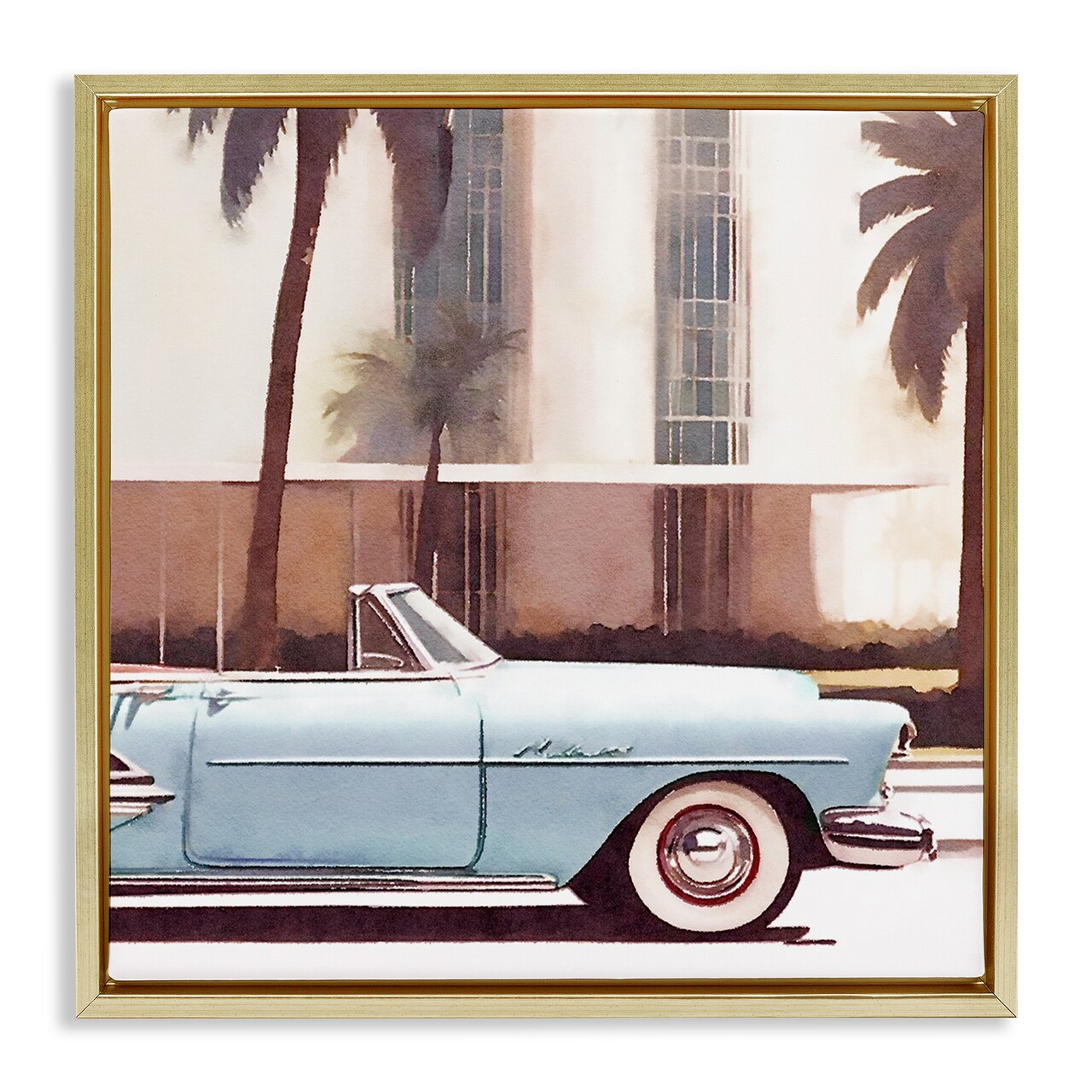 Stupell Industries Tropical Scene Classic Car Framed Floater Canvas Wall Art Design by Noah Bay